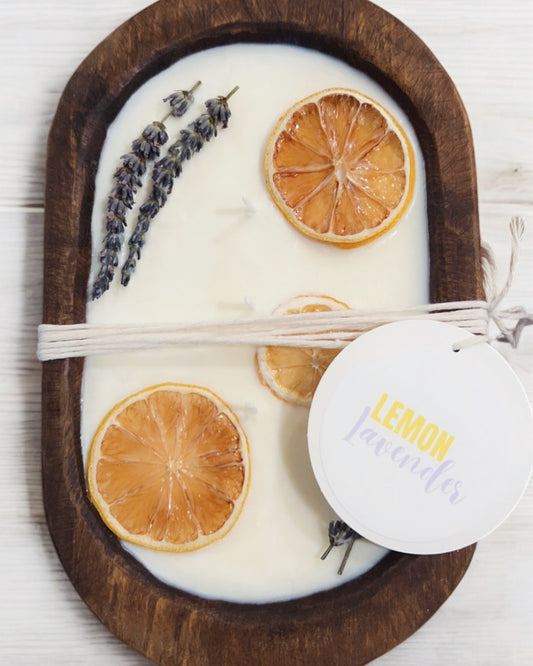 Lemon Lavender Wooden Dough Bowl Candle